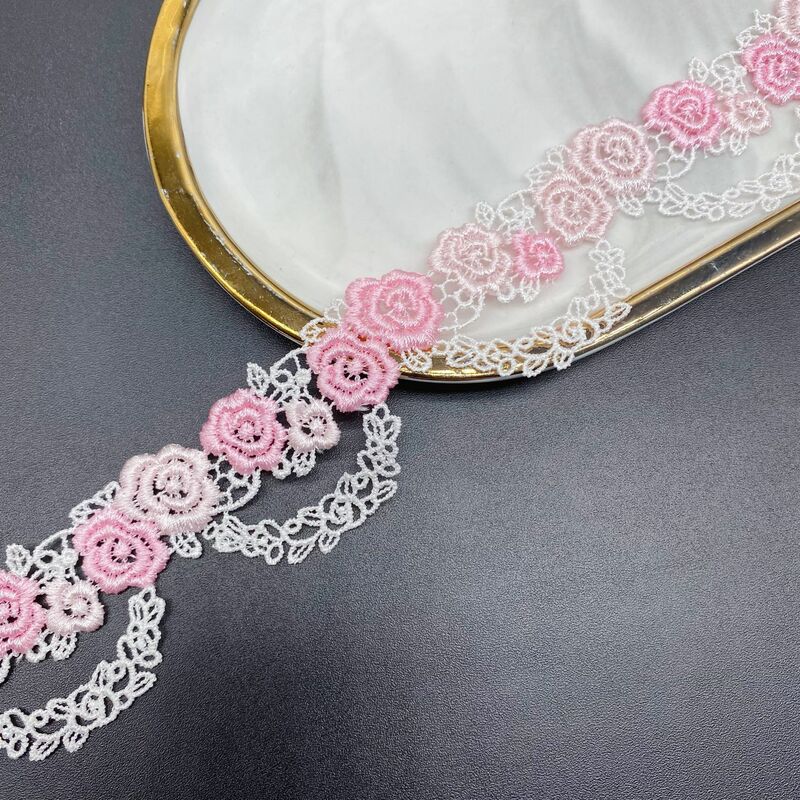 1 jardas melhor venda bordado flor rosa tecido de renda azul preto rosa fita 3.5cm guipure guarnição costura materiais vestido decorar