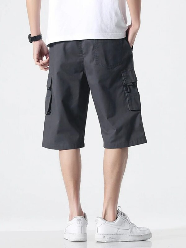 Calças de carga verão calções curtos 2022 novo streetwear multi-bolsos sólido algodão em linha reta shorts casuais plus size 6xl 7xl 8xl