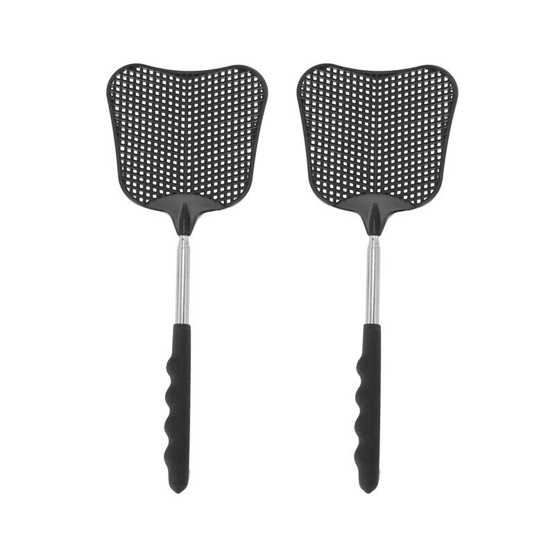 Mosquiteiro e mosca matando plástico fly swatter retrátil haste de aço inoxidável, adequado para uso interno e exterior (2 pacote)