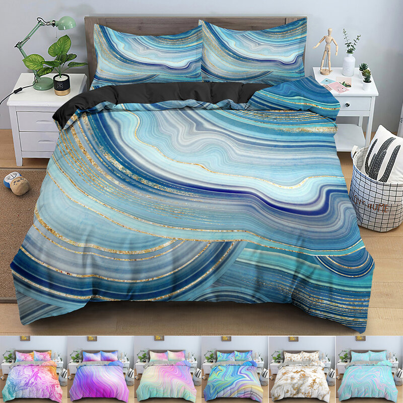 طقم سرير ألوان مائية ثلاثية الأبعاد فاخر غطاء لحاف من الرخام طباعة مجموعة لحاف للملك حجم مزدوج مزدوج لـ 210x21 0/220x240cm