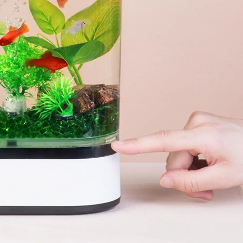 Youpin-기하학적 미니 레이지 물고기 탱크 USB 충전 7 가지 색상의 자동 청소 수족관, 산소 펌프 필터 홈 수족관 LED