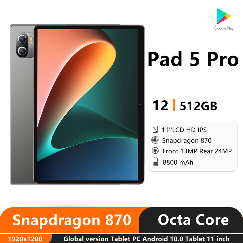 2022 Pad 5 Pro Tablet originale 12GB RAM 512GB ROM Tablet PC GPS 5G rete 120Hz 11 pollici WQHD + 2.5K Display LCD Snapdragon 870