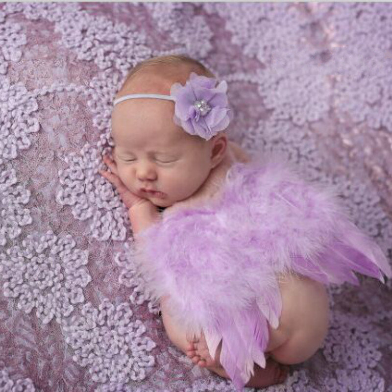 Ensemble de bandeau fleur et ailes d'ange, en plume dentelle pour bébé,accessoires tendances de photographie pour nouveau-né, enfants,