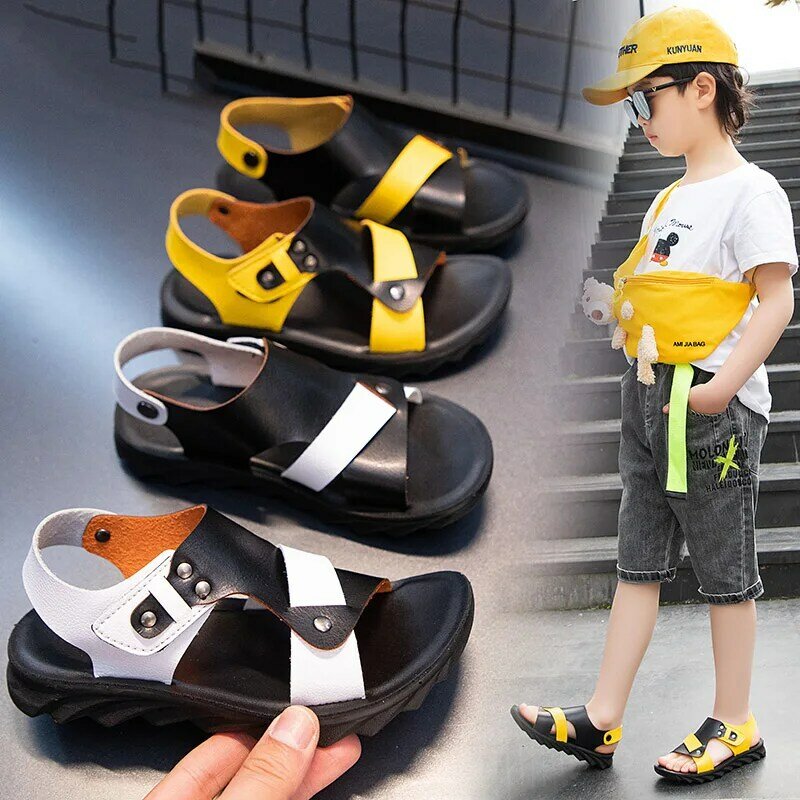 Novo 2022 verão praia menino sandálias crianças sapatos de couro moda esporte sandália sandálias para meninos ao ar livre sapatos casuais macio