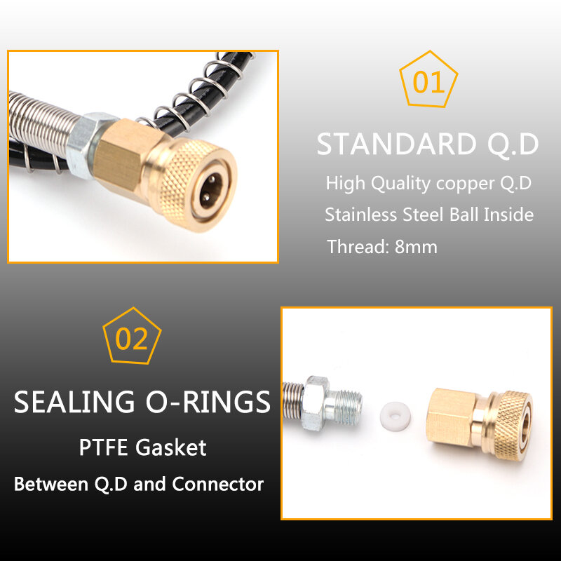 Pneumático bomba de ar 100cm de ar longo reenchimento alta pressão mangueira de náilon m10x1 rosca com desconexão rápida 40mpa 400bar6000psi