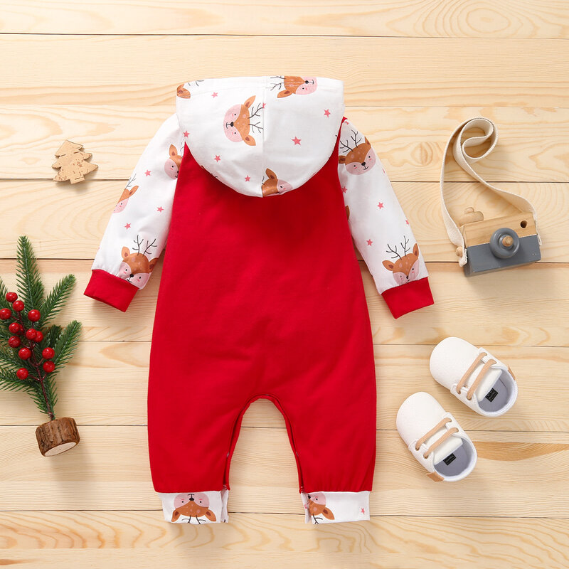 Baju Terusan Natal Anak Bayi Perempuan, Piyama Natal Merah Baru Lahir, Jumpsuit Kartun Anak Laki-laki 0-3 Tahun 2022