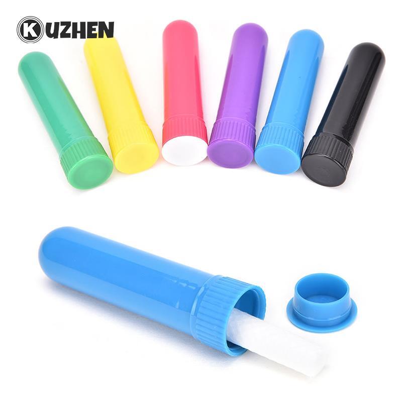 12Pc Blank Nasale Containers Essentiële Gekleurde Plastic Aromatherapie Inhalers Buizen Sticks Nasale Container Met Wieken Voor Olie Neus