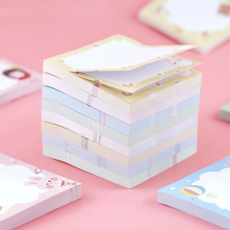 Korea The New Cartoon Cute Girl Small Fresh Grid Sticky Notes Student Label Sticker Plan Message Memo Pad Office School Supplies