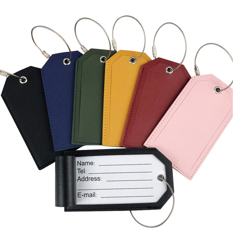 1 pz PU Leather bagaglio Tag filo cordino carta d'imbarco con carta di informazioni in pelle PU bagaglio Tag accessori da viaggio