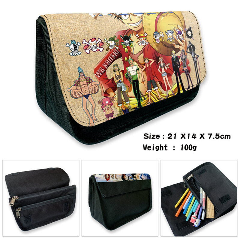 Anime Luffy Law Luffy Nylon Pencil Case Student School Penbag Casual Make Up Bag Cartoon Cosmetic Bags Print Stationery Bag Gift