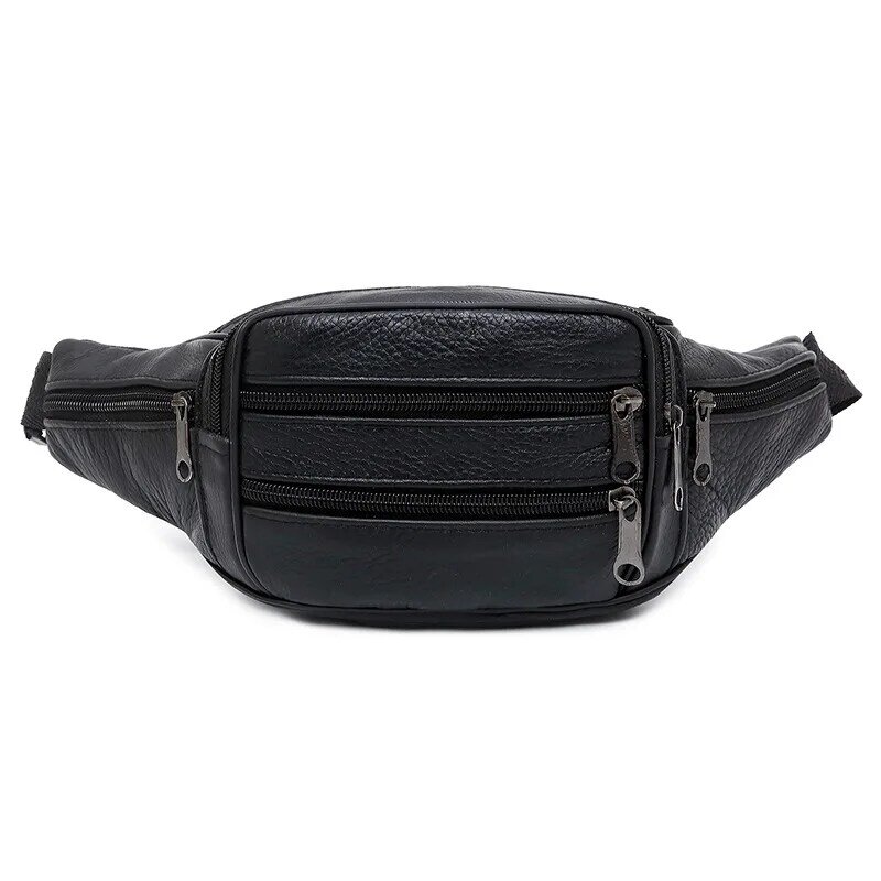 Men 100% Genuine Leather Waist Packs Travel Chest Bags Cowhide Crossbody Belt Phone Bags