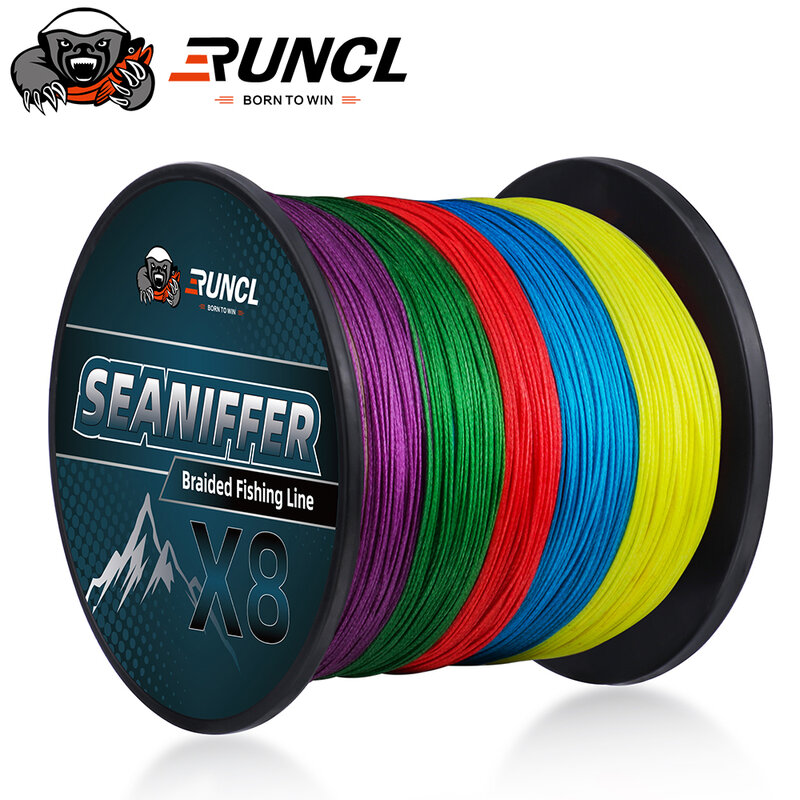 RUNCL – fil de pêche tressé à 8 brins, plusieurs couleurs, 300M/500M/1000M, forte traction, Extension zéro mémoire