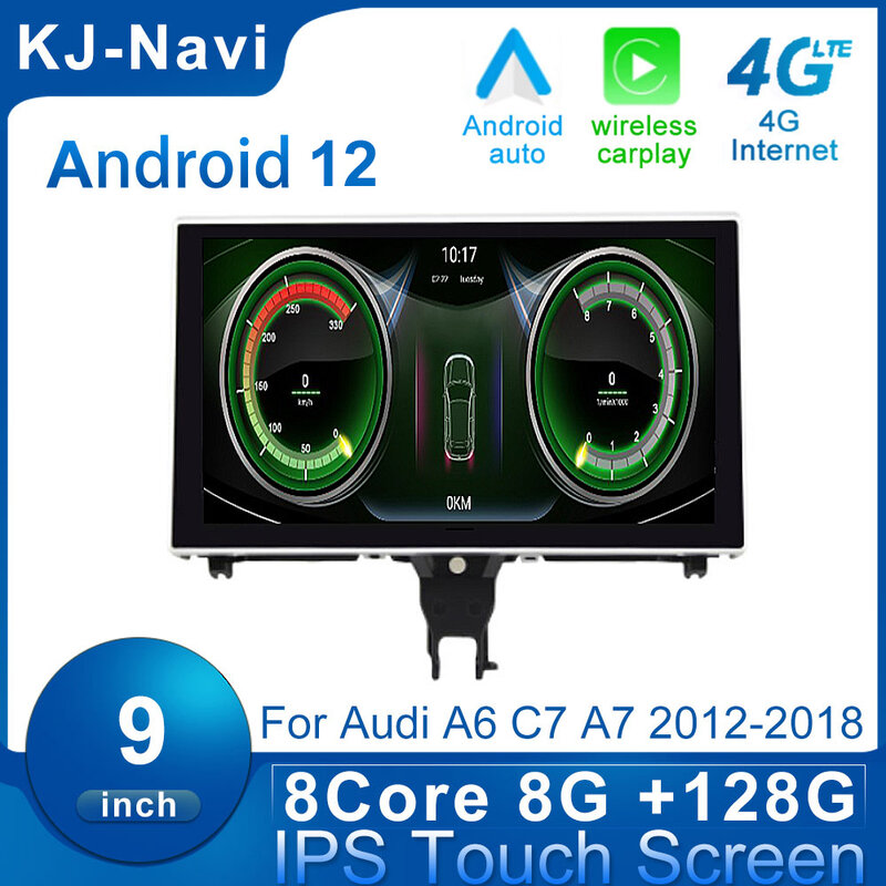 Reproductor Multimedia con pantalla táctil IPS y navegación GPS para Audi, autorradio estéreo de 9 pulgadas con Android 12, WIFI, 4G, Carplay, BT, para Audi A6 C7 A7 2012-2018