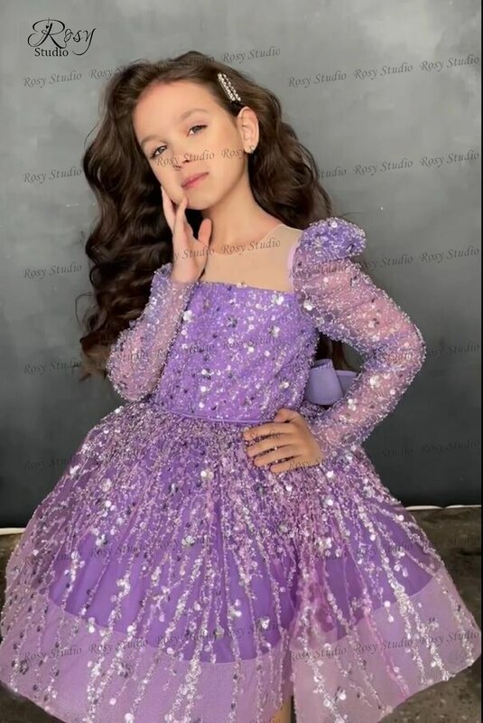 Роскошные официальные технические платья для детей, платье с длинным рукавом и розовыми цветами, синее мини ТРАПЕЦИЕВИДНОЕ короткое платье для первого причастия