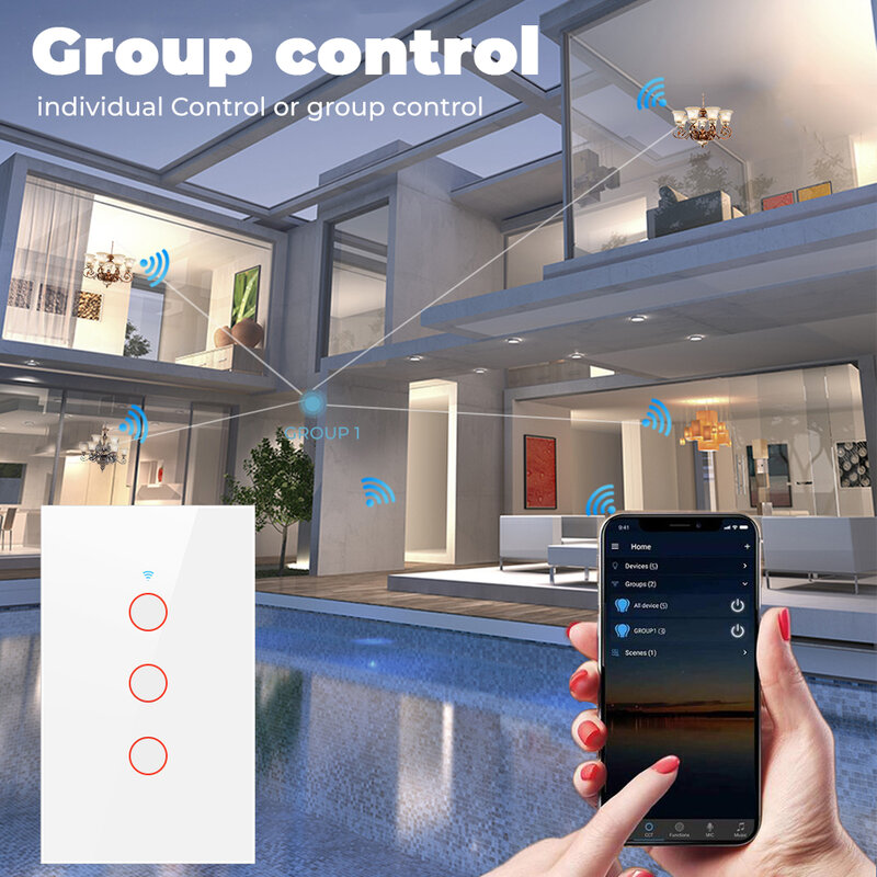 Tuya Uns Brasilien Wifi Smart Touch Schalter Licht Keine Neutralen Draht 110V 220V 1/2/3 Gang Wand Auf Off screen Panel Für Alexa Google Hause