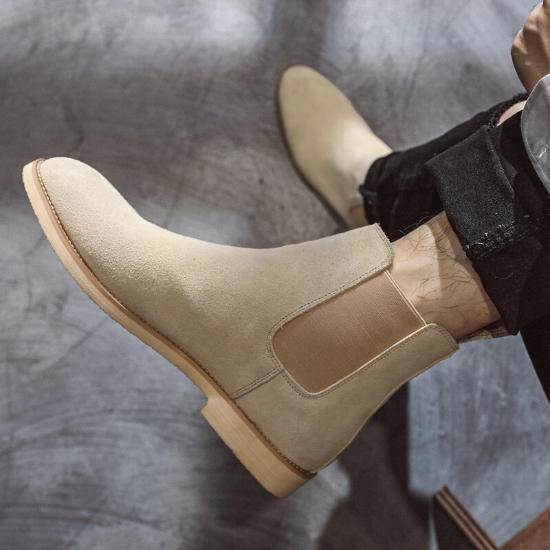 2022 novo design da marca de luxo primavera/outono elegante homens chelsea tornozelo botas camurça couro genuíno vestido sapatos plus size