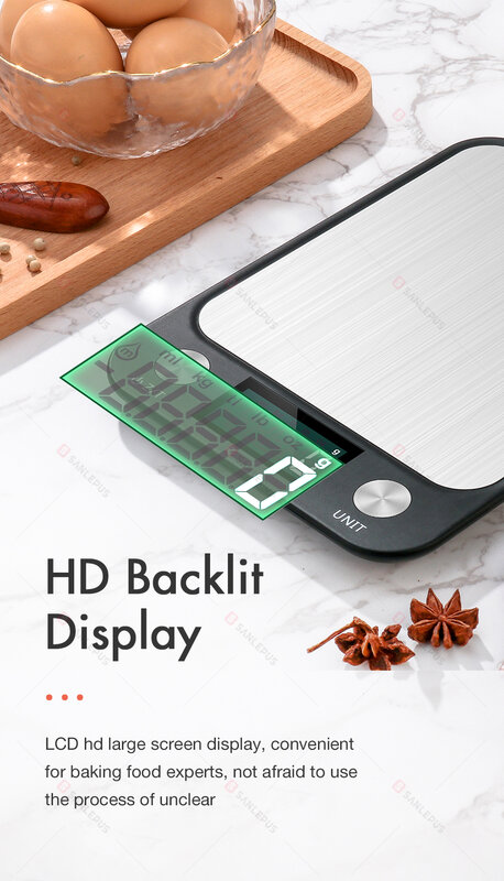Báscula de cocina de acero inoxidable para pesar alimentos, balanza electrónica de precisión LCD, 10Kg x 1g