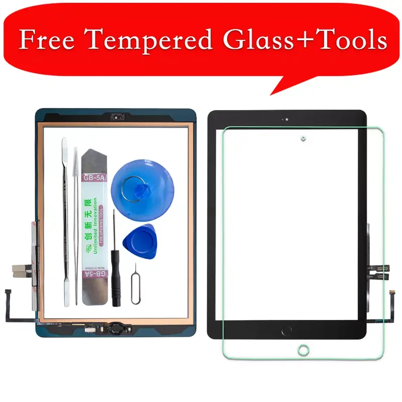 Neue Für iPad 9,7 (2018 Version) 6 6th Gen A1893 A1954 Touchscreen Digitizer Glas Mit Home Button + Werkzeuge + Gehärtetem Glas