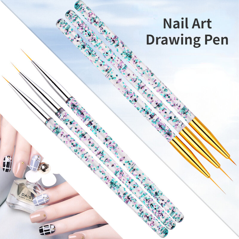 Acrílico Francês Stripe Nail Art Liner Brush Set, Linha Ultra-Thin Desenho Caneta, UV Gel Manicure Pintura Escova, Nail Art Tools, 3Pcs