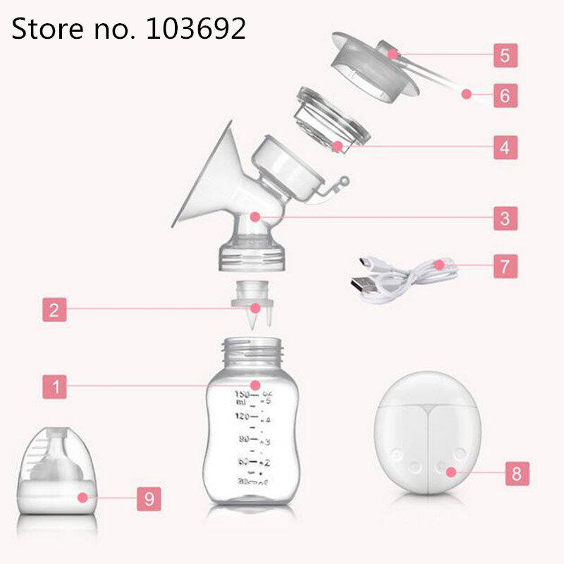 Bomba de mama elétrica dupla com garrafa de leite, USB BPA Free, poderosas bombas mamárias, alimentação do bebê, infantil, transporte da gota