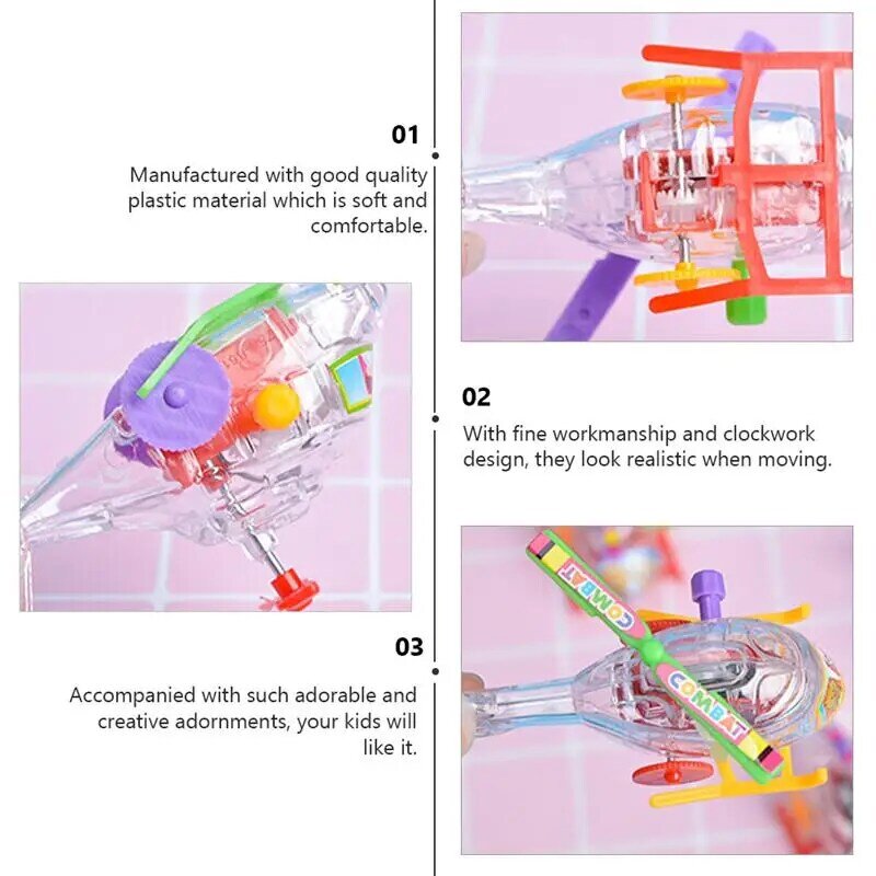 Helicóptero de cuerda de plástico para niños, juguete de mecanismo de relojería, Juguetes Divertidos para fiesta, 10 piezas