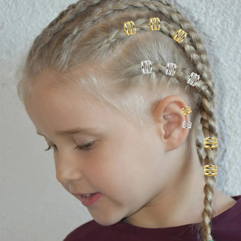 50 pçs dreadlocks jóias grânulos de trança de cabelo anéis clipes dreadlocks dreadlocks bloqueio de metal jóias para crianças femininas (dourado e tira)