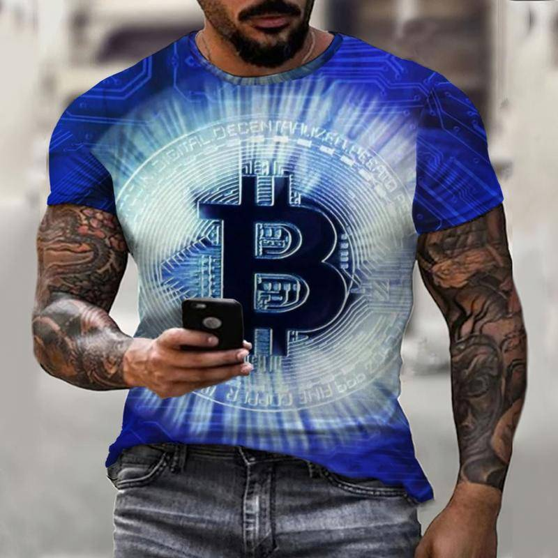 Bitcoin ใหม่ฤดูร้อนใหม่ชายเสื้อยืดสบายๆผู้ชาย0คอ Street แฟชั่น3D การพิมพ์บทคัดย่อแขนสั้น Clear สบาย