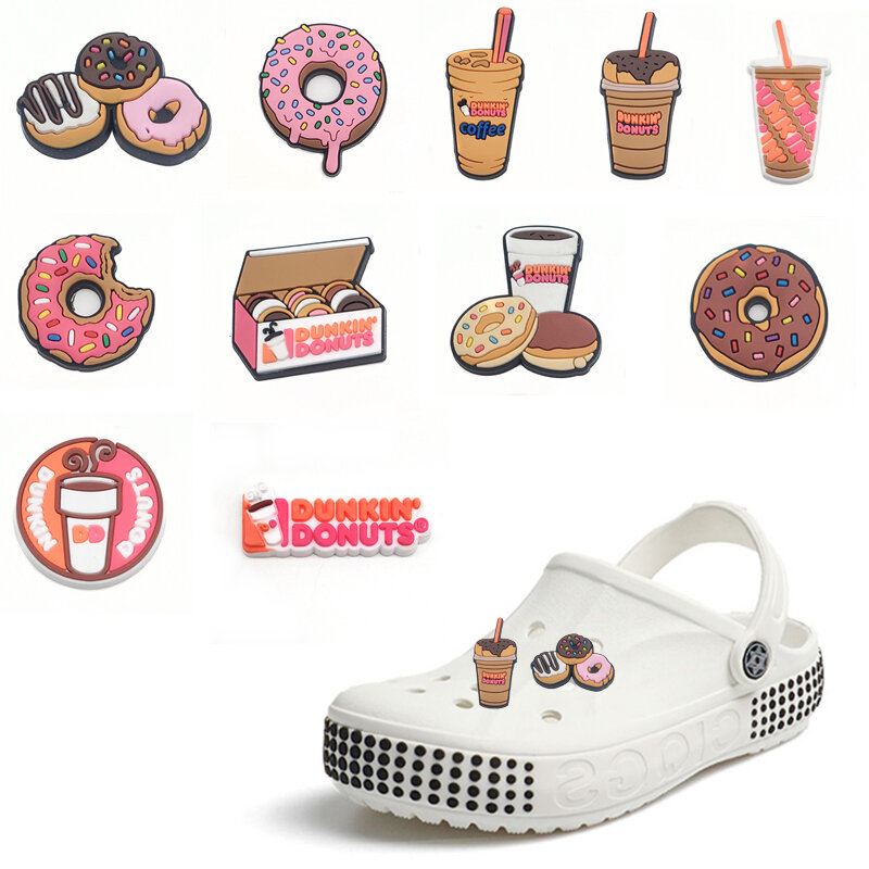 1 pz rosa Cute Food Coffee Donut Shoe Charms sandali accessori croc jibz Garden Shoe Buckle decorazioni per bambini Party Gift