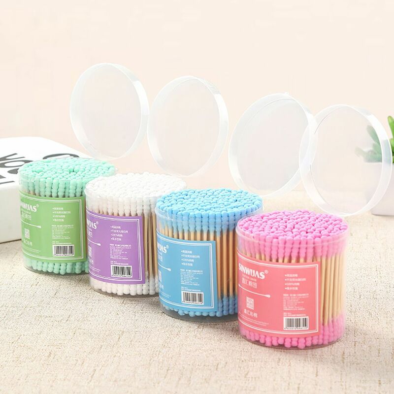 200pcs/box Cotton Swabs Double Head Disposable Wooden Sticks for Ear Cleaning Eyebrow Lipstick Applicator Cotton Buds