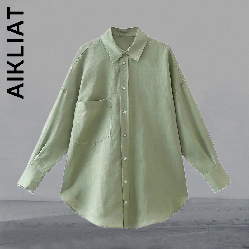 Aikliat-女性用長袖ルーズフィットシャツ,女性用ソフトトップス,シンプルなパーティートップ,エレガントな女性用トップス