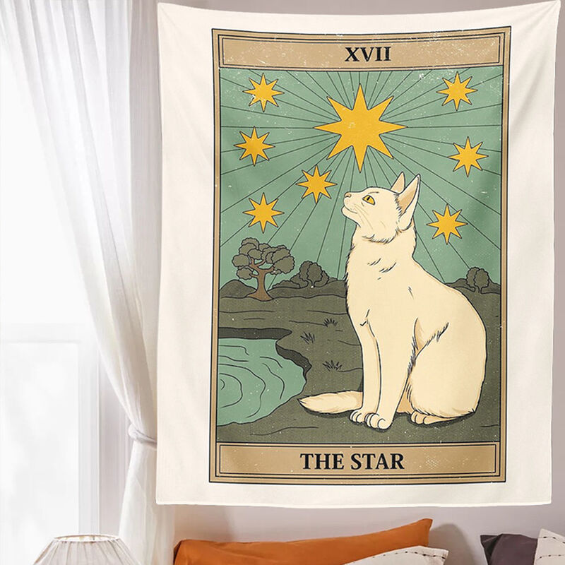 Katze Tarot Wandteppich Hängen Psychedelic Hexerei Tapiz Hippie Kawaii Nette Zimmer Decor Böhmischen Schlafzimmer Mädchen Hause