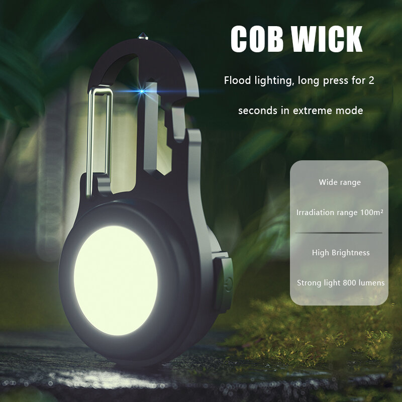 Nieuwe Mini Cob Flood Zaklamp Draagbare Multifunctionele Outdoor Type-C Oplaadbare Sleutelhanger Licht Aluminium Waterdichte Lamp