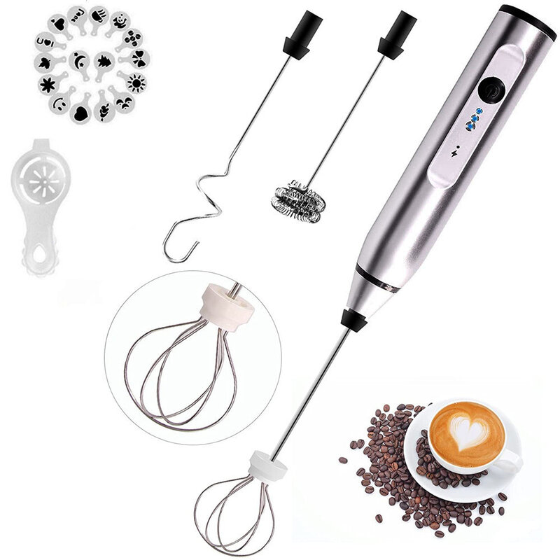 Mixer Elektrik 3 Kecepatan Pengaduk Blender Tangan Frother Susu Pengocok Telur Mini Foamer Kocokan USB Isi Ulang untuk Coklat Cappuccino