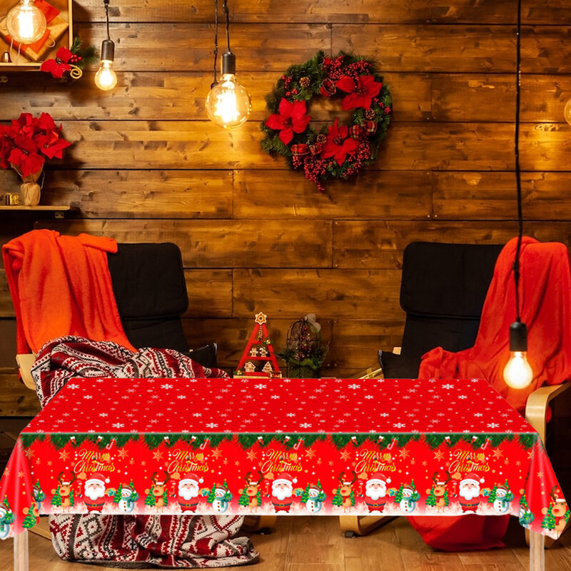 크리스마스 테이블 천 크리스마스 테이블 커버 눈사람 산타 클로스 눈송이 엘크 패턴, 직사각형 테이블 장식