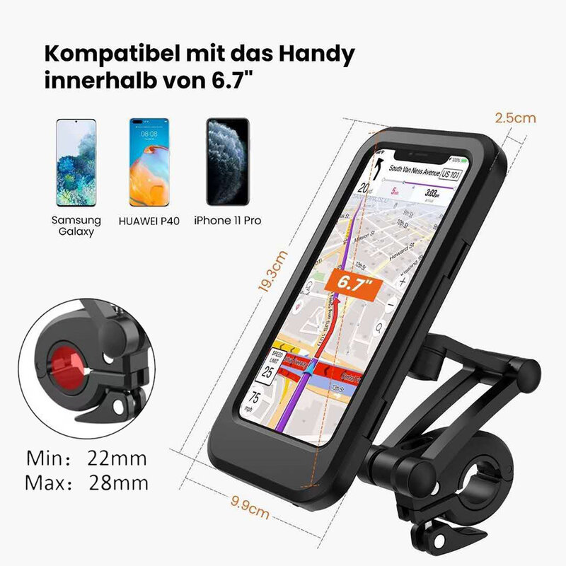 Motorcycle Bike Bicycle Cell Mobile Phone Case Holder Waterproof with Charger Mount Handlebar Rearview Mirror 4.5-6.7 Inches