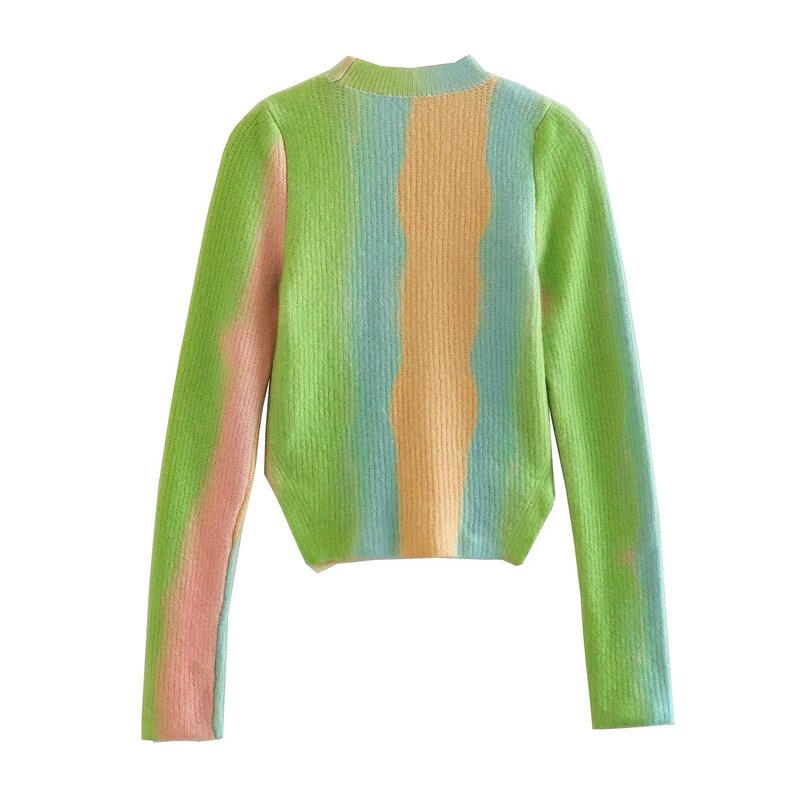 Ins murchas blogger colorido listrado o-pescoço malhas suéteres moda casual blusas femininas