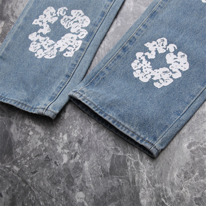 2022 Kanye High Street Jeans Kapok Print Hoge Kwaliteit 1:1 Heren En Dames Vintage Jeans