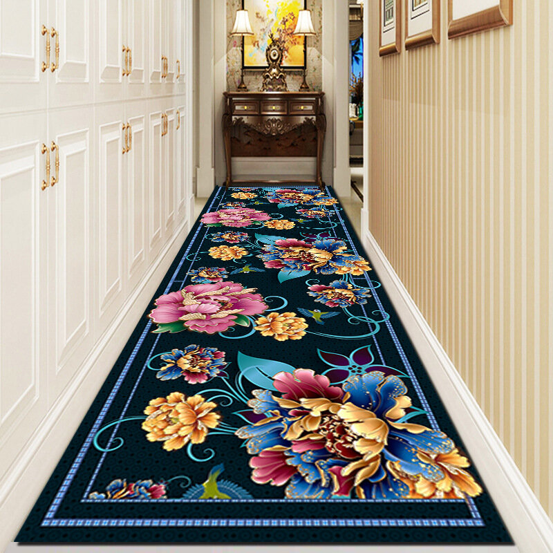 Tradicional elegante floral lobby tapete tapetes de longa área escada corredor corredor festa casamento corredor anti deslizamento decoração da sua casa