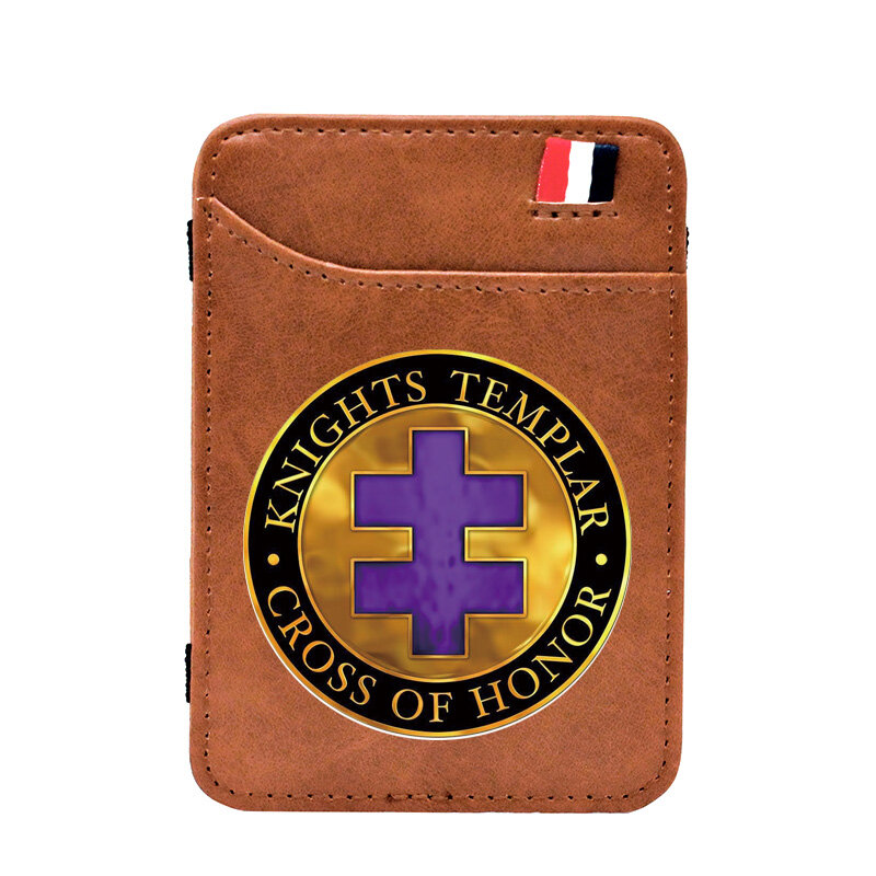 Knights templar cruz de honra impressão carteira de cartão de couro clássico masculino mulher clipes de dinheiro bolsa de cartão titular
