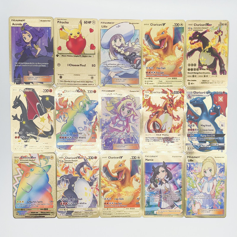 Novo pokemon cartões de metal cartão v pikachu charizard ouro vmax cartão coleção presente crianças jogo coleção cartões