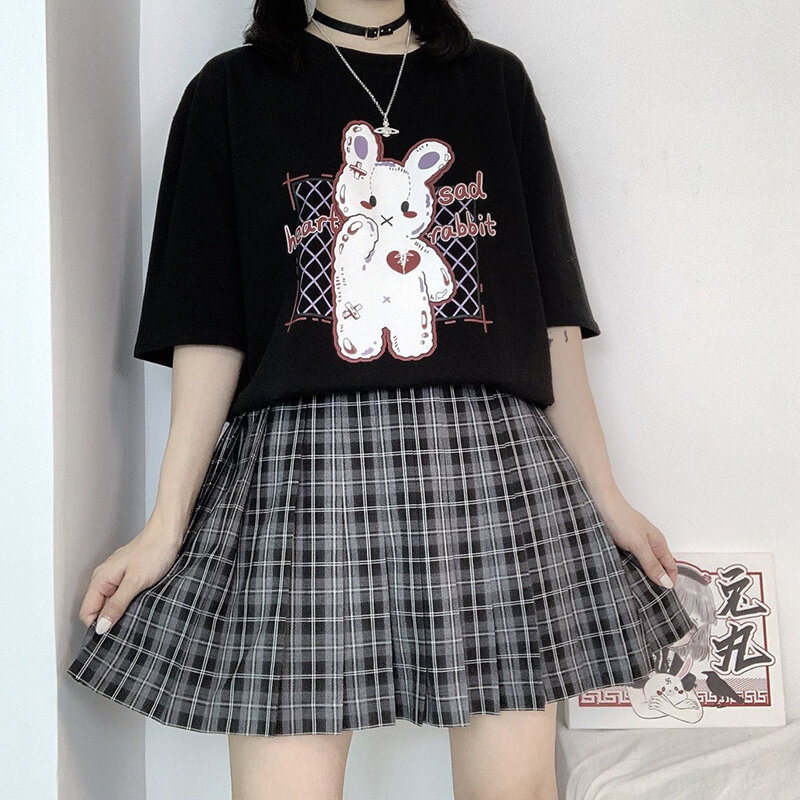 Summer Gothic Female Tees Y2k Cartoon Loose Kawaii Women's T shirt Lovely Streetwear Ladies Tops Gothic Harajuku Clothes T-shirt