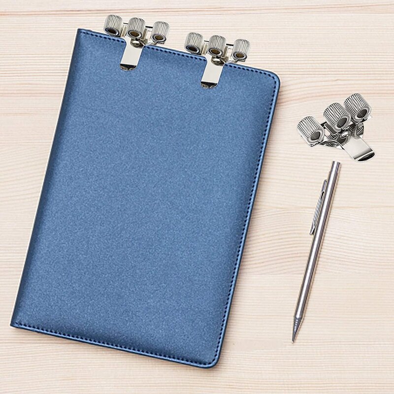 6 pçs caneta titular saco de aço inoxidável caneta titular clipe de prata 3 furos caneta titular para notebook em casa, escritório