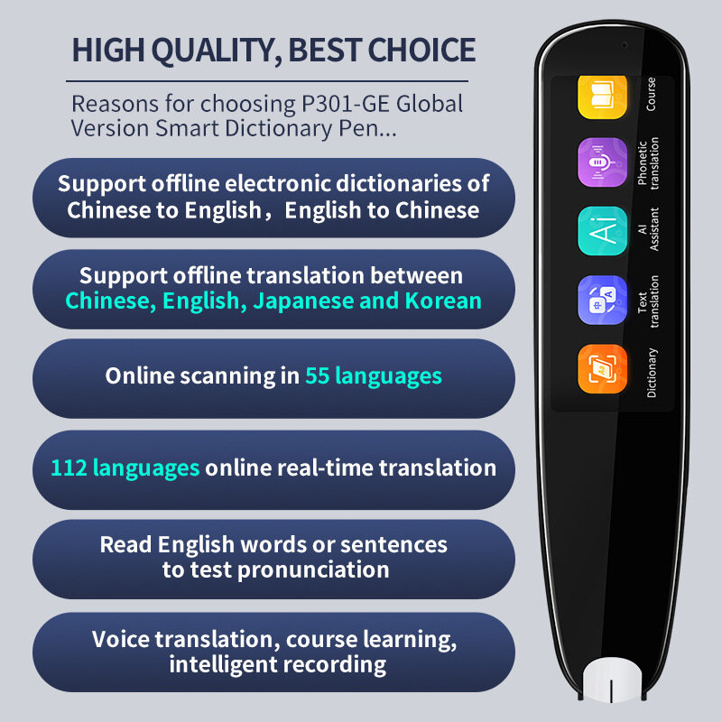 Traduttore di scansione penna di traduzione fotografica vocale istantanea intelligente 2.86 "Touch Screen Wifi supporto Online 112 lingue Transla