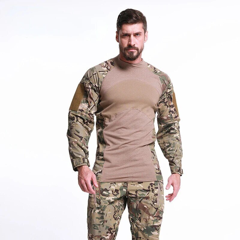 Man Camouflage Tactische Shirt Lange Mouw Militaire Comprimeren Outdoor Wandeling Battle Dress Uniform Vis Kikker Multicam Combat T-shirts