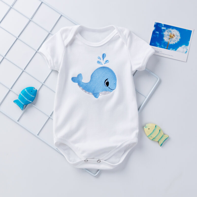 2022 0-2 years Newborn Unisex Whale Embroidered Romper For Babies Clothes Short Sleeve Romper