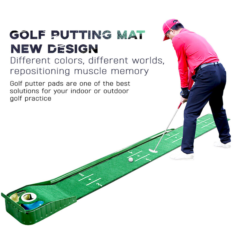 Novo estilo de golfe tapete putting esteira com função retorno bola automática para casa/ao ar livre/uso do escritório portátil golfe prática esteira