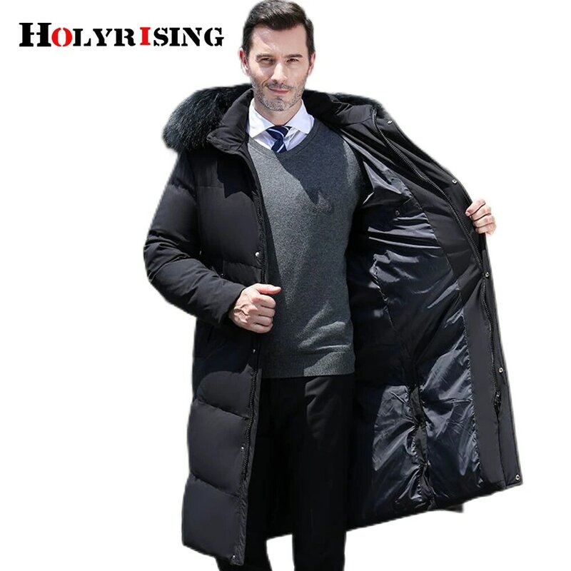 M-5XL homem longo 90% pato branco para baixo casaco de inverno engrossado-30 inverno quente para baixo casaco casaco de pele natural com capuz parka nz169