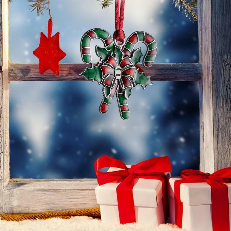 Adornos de Santa para árbol de Navidad, muleta de Metal de Papá Noel, decoración colgante de ornamento para árbol, regalo con cordel rojo para