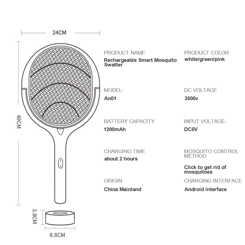 5 In 1 Zomer Muggen Killer Lamp Multifunctionele Hoek Verstelbare Elektrische Bug Zapper Oplaadbare Intelligente Mug Swatter