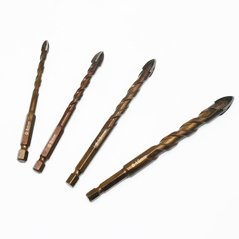Set di punte da trapano per piastrelle esagonali a croce da 3-12mm per utensili per la lavorazione del legno con punta a triangolo in lega dura in vetro ceramico